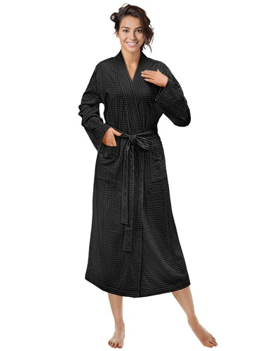 Women soft long robe waffle - long,