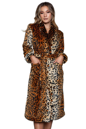 Women leopard plush robe - women's,
